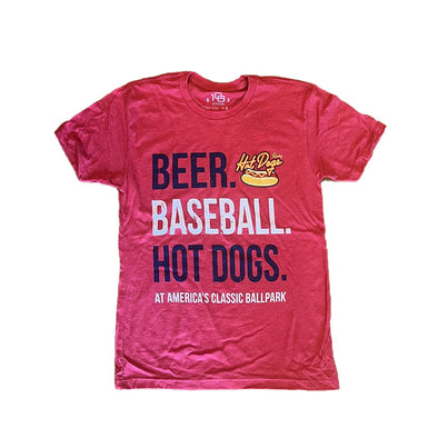 108 Stitches Red Beer Baseball Hot Dogs T-Shirt
