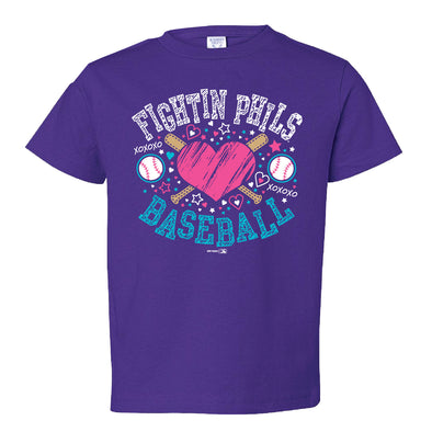 Purple Toddler Crossed Bats Heart T-Shirt