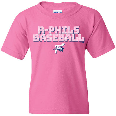 Bimm Ridder Pink Youth T-Shirt w/ R-Phils Baseball Script & F-Fist Logo