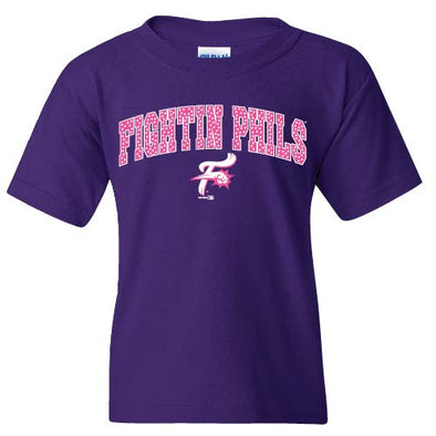 Bimm Ridder Purple Youth T-Shirt w/ Polka Dots Pink Fightin Phils & F-Fist Logo