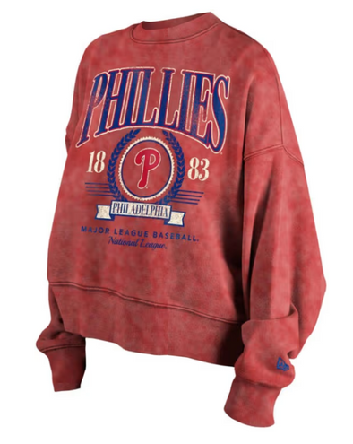 New Era Philadelphia Phillies Womens Washed Red Boxy Crewneck