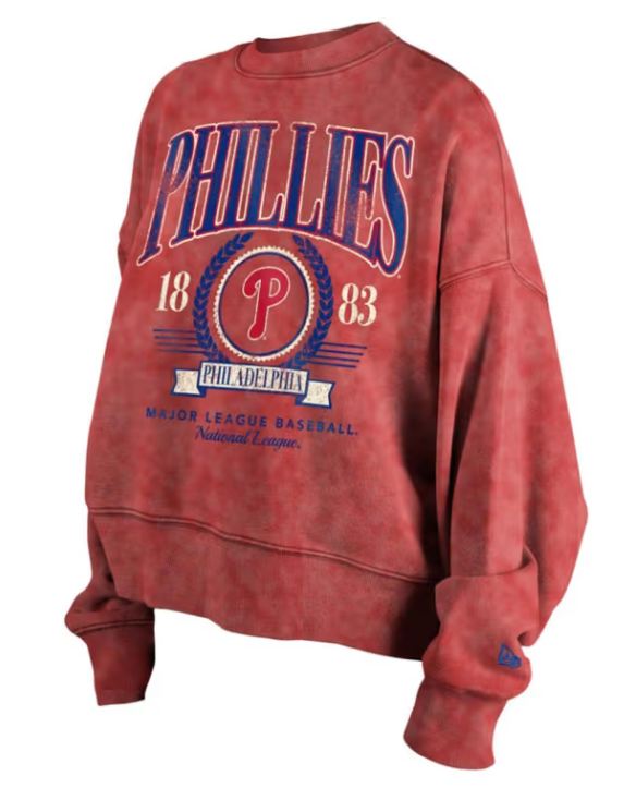 New Era Philadelphia Phillies Womens Washed Red Boxy Crewneck