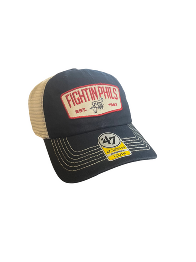 47 Youth Navy and white Mesh back with Fightin Phills Est 1967 F-fist Patch