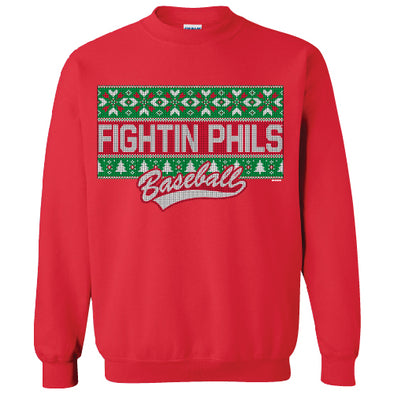 Bimmridder Fightin Phils Red Ugly Sweater Crewneck Sweatshirt