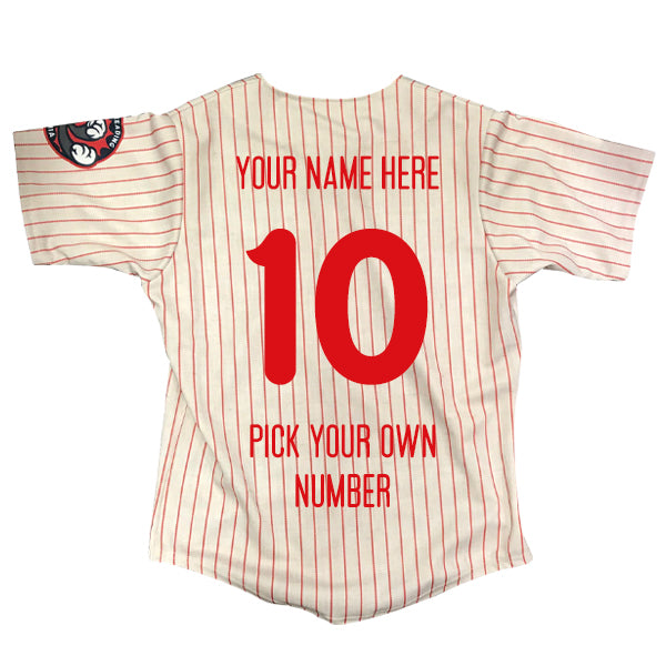 OT Sports Personalized Reading Fightin Phils on Field Replica Youth Pinstripe Home Jersey Y-SM