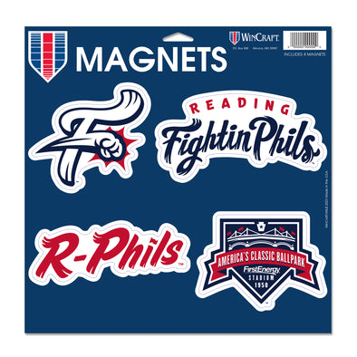 Wincraft 4 Pack Magnet - America's Classic Ballpack, F-Fist, Reading Fightin Phils, R-Phils