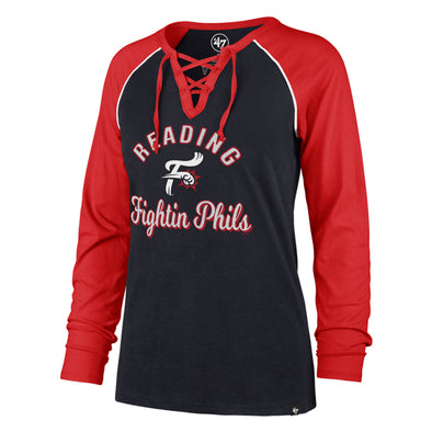Women's Philadelphia Phillies Red Team Color Primary Logo V-Neck Long  Sleeve T-Shirt