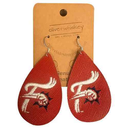 Reading Fightin Phils Olive & Whiskey - Red F-Fist Genuine Leather Earring