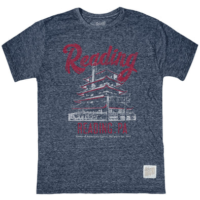 Retro Brand Navy Textured Triblend Reading Pagoda T-Shirt